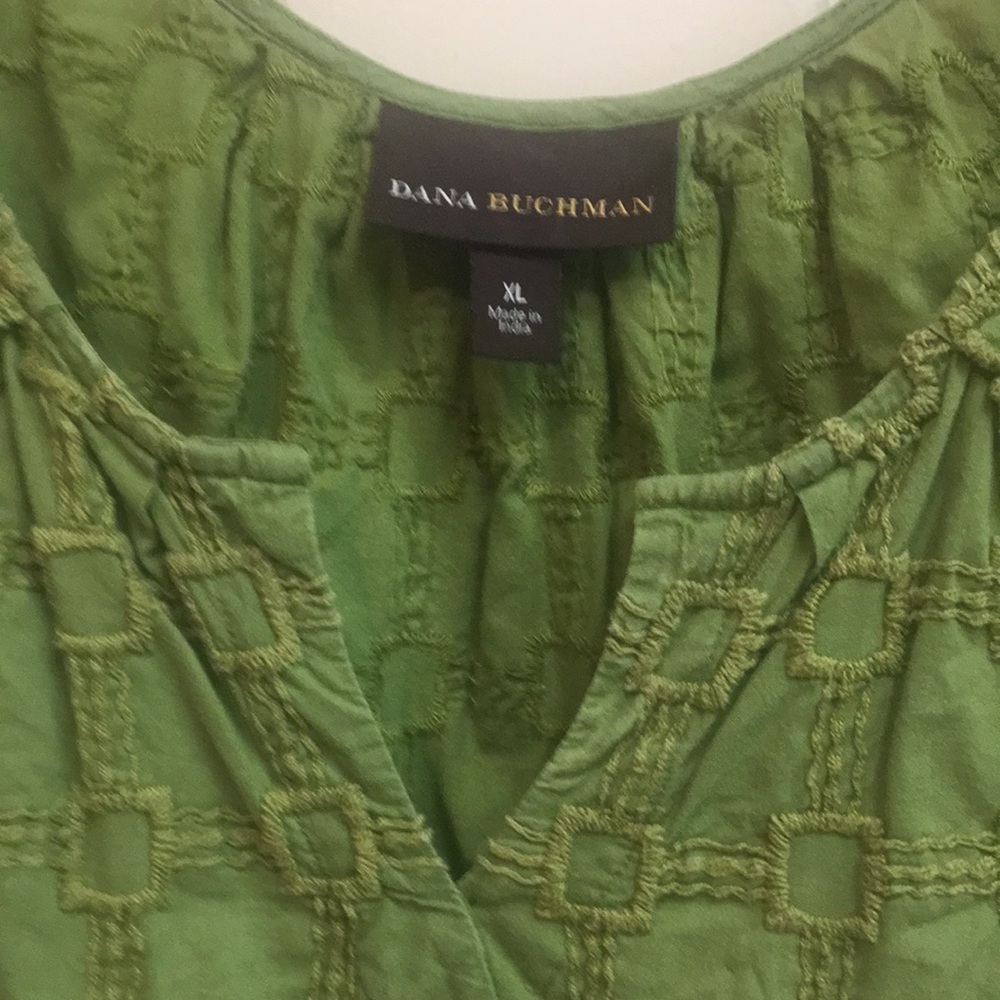 Leaf Green Cap Sleeve Embroidered Textured Women Top - Picture 2 of 7